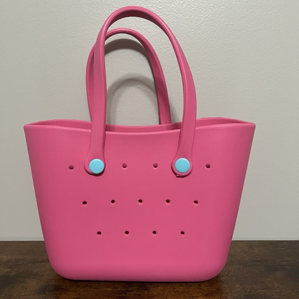 Barbie 65th Anniv Miniso Bogg Style Eva Tote Beach Lunch Pink Bag With Charms - Picture 2 of 14